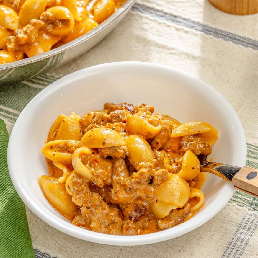 Three Cheese Spicy Sausage Italian Shells